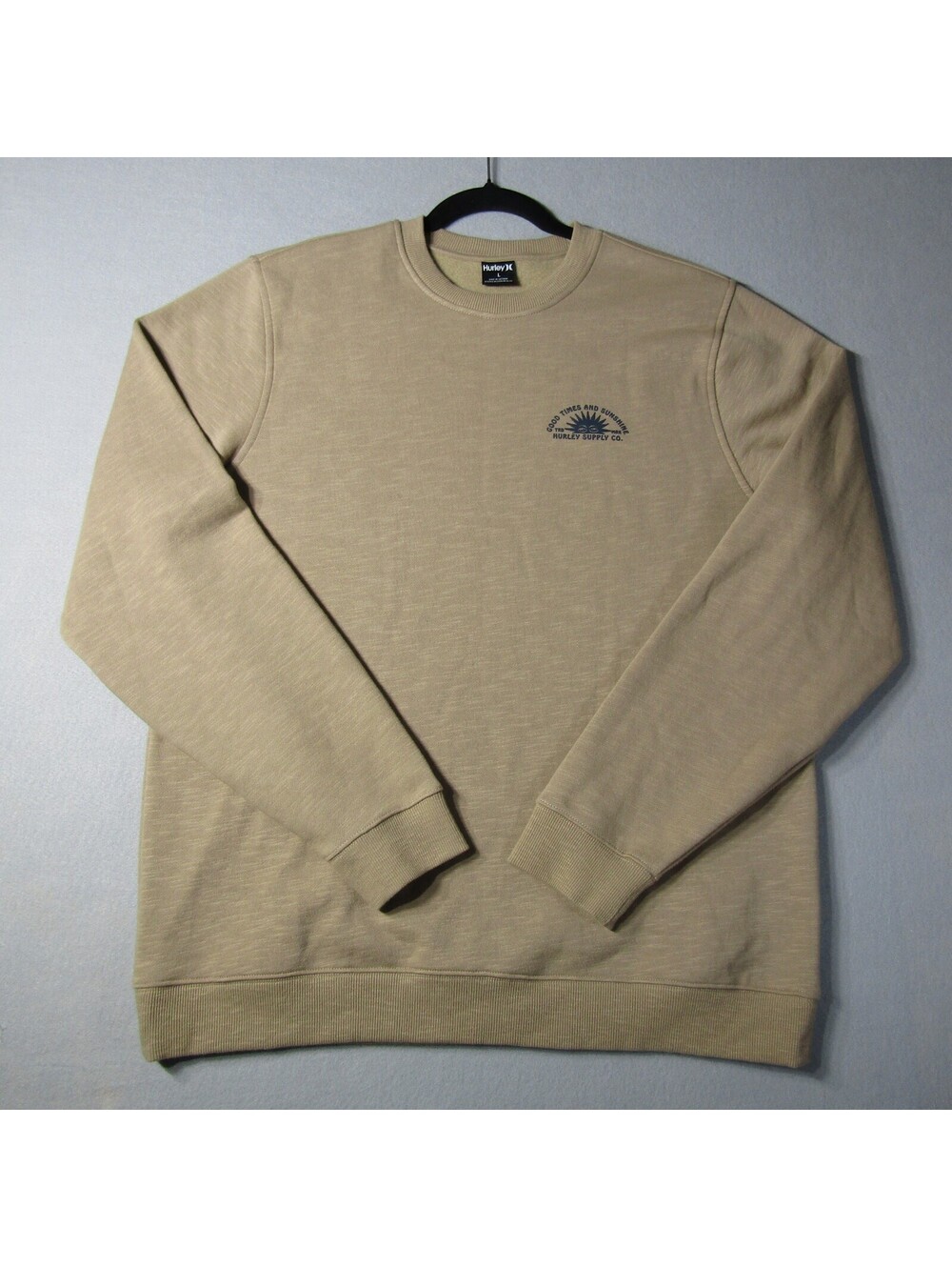 New Hurley Sunshine Slub Men's L Crewneck Sweatshirt Brown